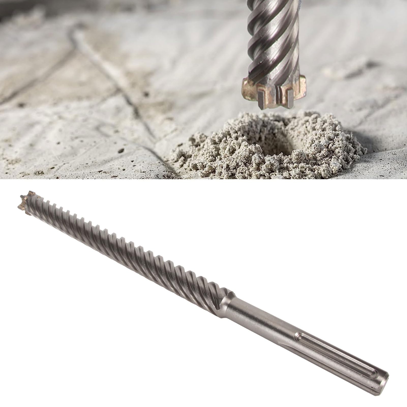 Broca de martillo perforador profesional, punta de carburo cementado de 6 flautas, 28 mm x 400 mm, broca de impacto para hormigón, piedra, mampostería, conector de construc