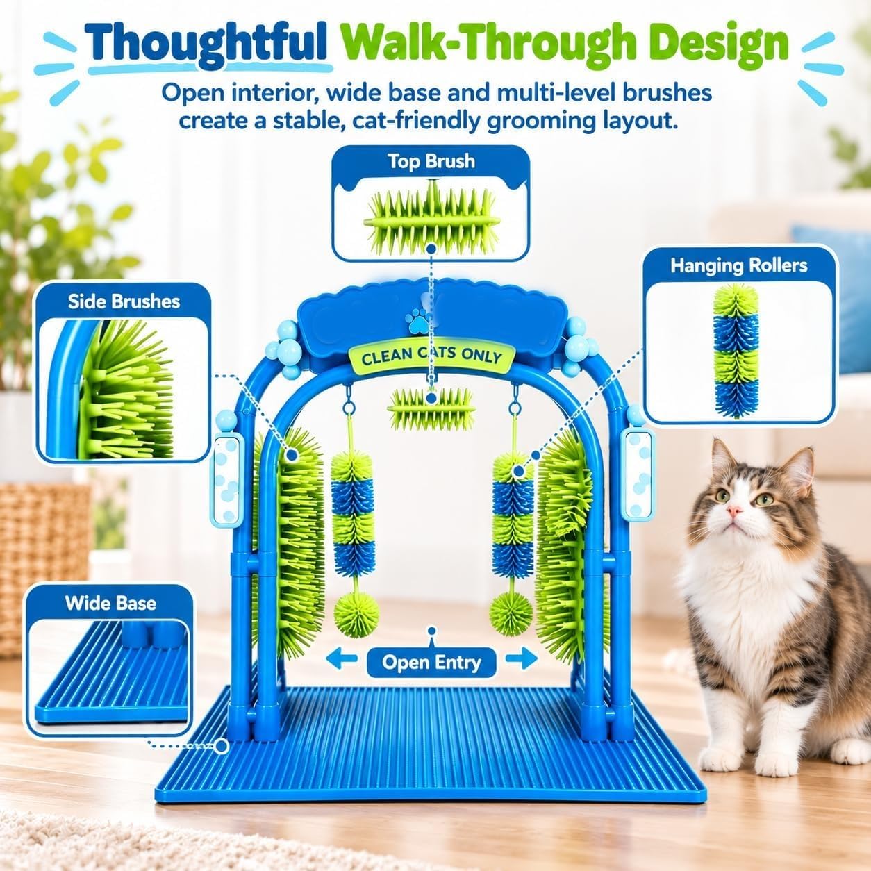 Cat Wash Grooming Station, Cat Car Wash Scratche, Self Grooming Arch With Soft Brushes Helps Cats Enjoy Massage,Remove Loose Fur,And Stay Entertained，1PC