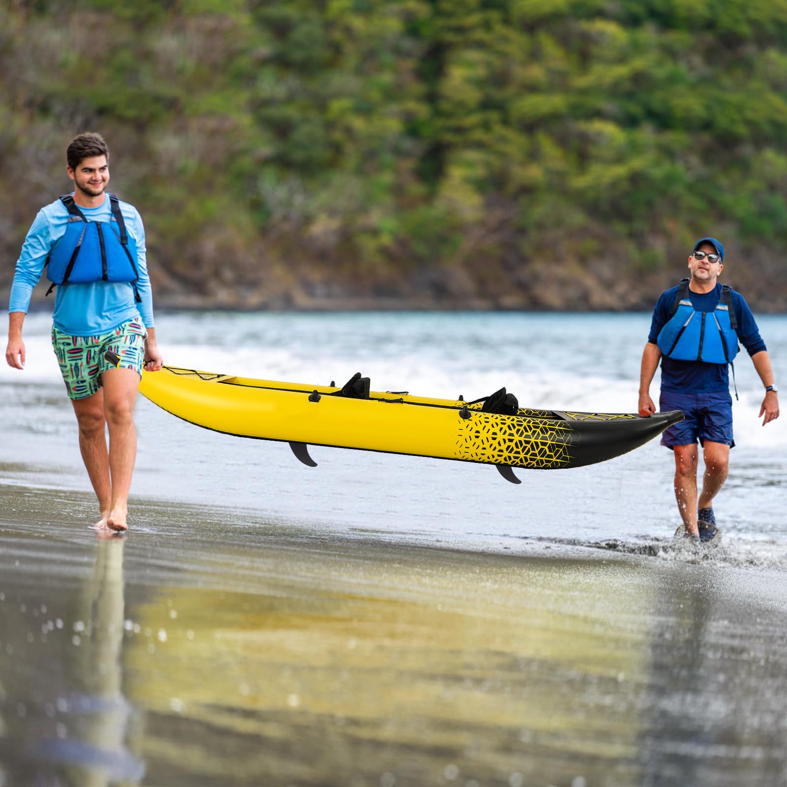 HOMASIS Kayak Gonfiabile 2 Posti in PVC, Canoa Gonfiabile con 2 Pagaie Regolabili, Borsa per il Trasporto, Pompa a Mano e Kit di Riparazione, Gommone Mare per Adulti, 382 x 94 x 40 cm