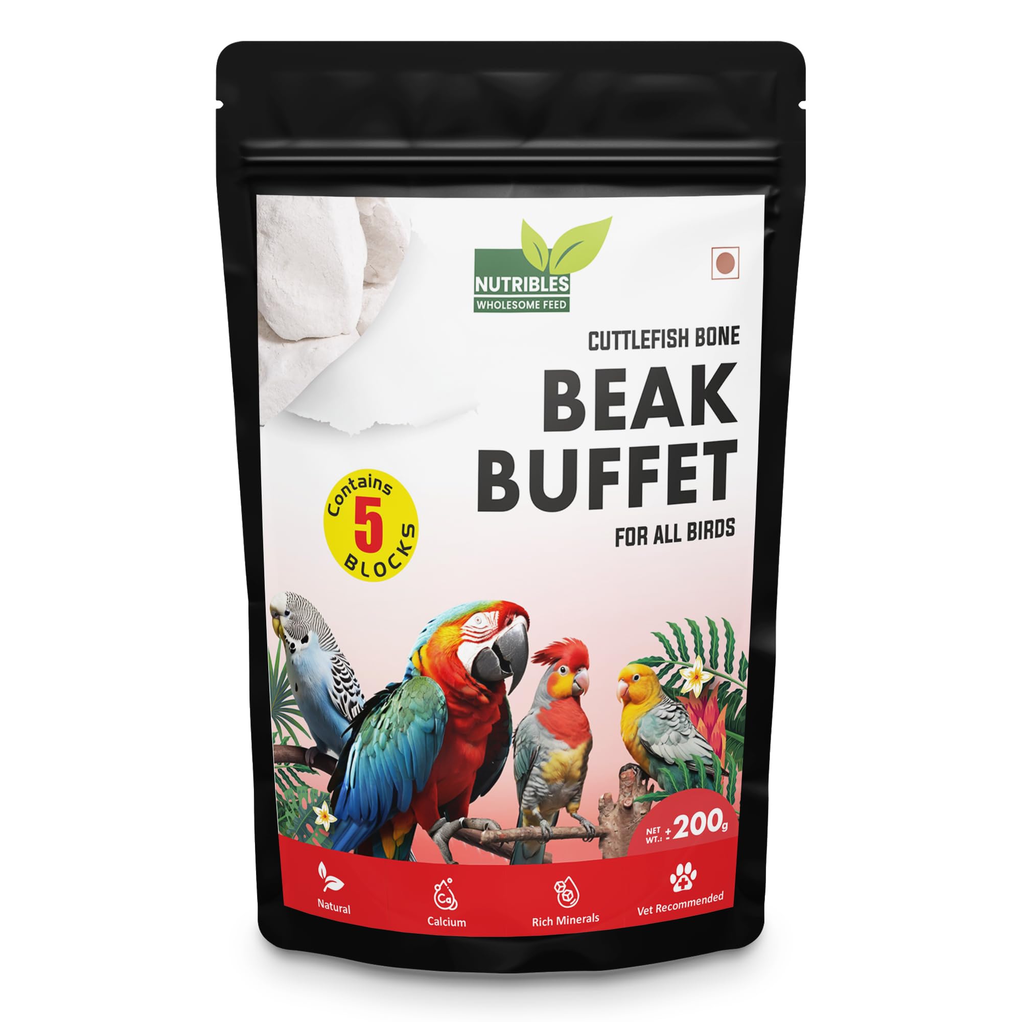 Nutribles 200 GMS Mineral Block | Cuttlefish Bone | Food for All Birds Calcium Bird Feed | Avian Veterinarian Verified | Daily Nutrition | Rich Minerals