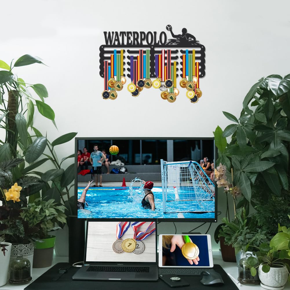 SUPERDANT Porta Medaglie per Pallanuoto Portamedaglie Da Muro Sportivo da Uomo 5 File 20 Ganci Supporto per Regali per Atleti