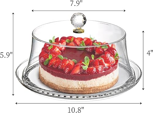 Miniatura 2 de Hiceeden Soporte acrílico para tartas de 10 pulgadas con tapa de cúpula, plato transparente para pastel con tapa, bandeja para servir con tapa para