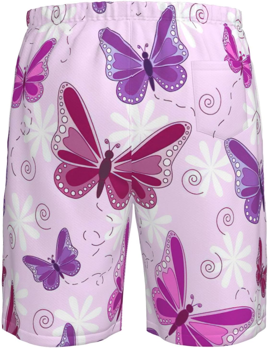 Butterfly Print Men's Hawaiian Beach Shorts Elastic Novelty Summer Casual Shorts with Pocket