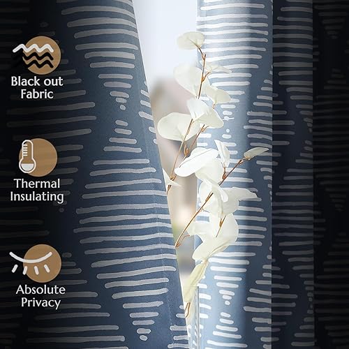 Miniatura 8 de jinchan Cortinas 100% opacas de 84 pulgadas de largo, cortinas estampadas geométricas azules, patrón de aislamiento térmico, cortinas modernas con