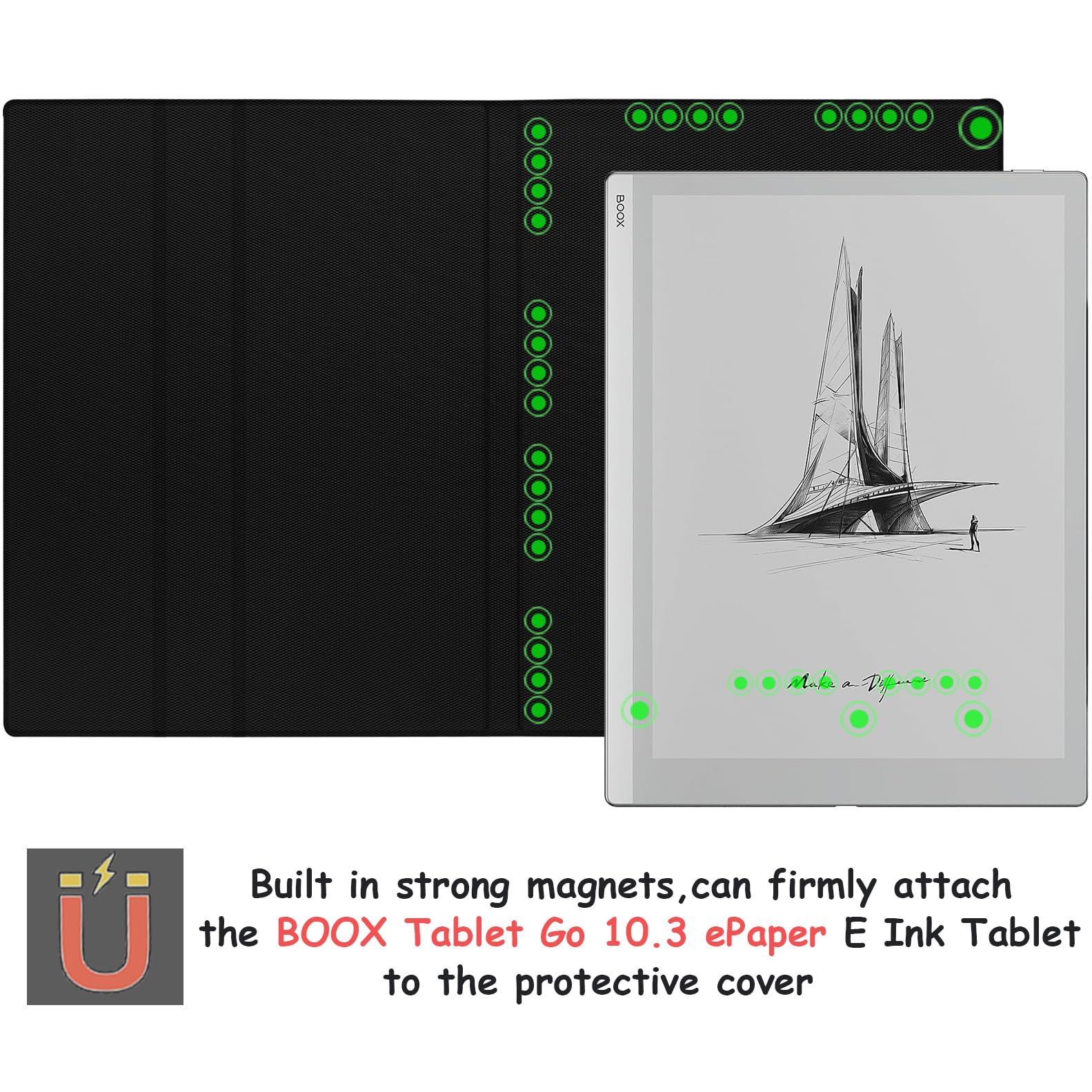 Custodia magnetica con supporto per tablet Onyx Boox Go 10.3 (2024), ultra sottile e leggera, in pelle con fibbia magnetica, funzione sleep/wake automatica, chiusura magnetica (marrone)