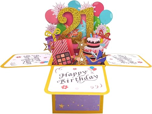 Tarjeta emergente de cumpleaños número 21 Tarjeta de felicitación de cumpleaños encantadora para ella Regalo perfecto de 21 cumpleaños para