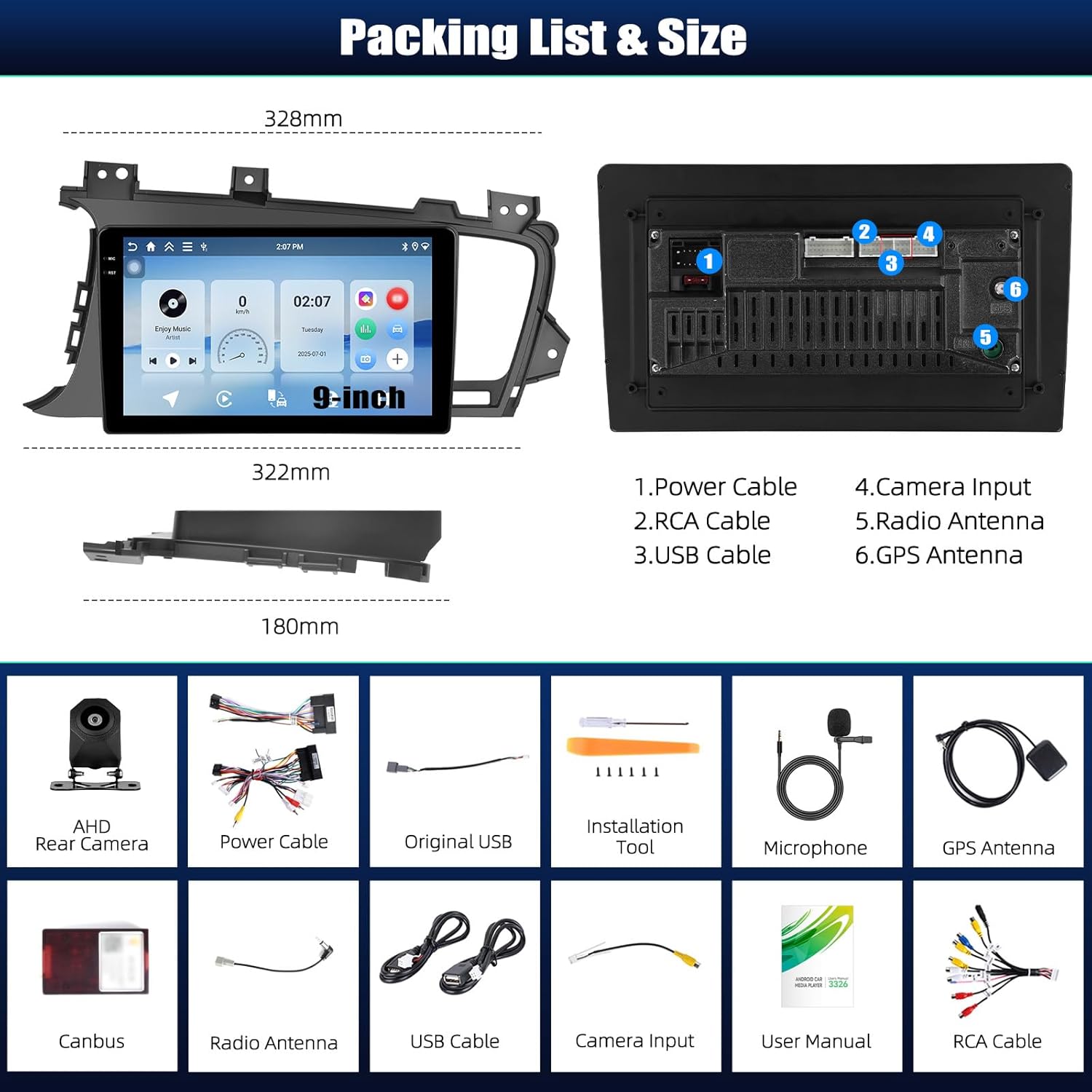 [4+128GB] Android 15 Car Radio Stereo for Kia Optima K5 2010-2013 with Wireless CarPlay Android Auto,9" Screen Car Radio with Bluetooth GPS WiFi FM/RDS DSP EQ SWC Backup Camera