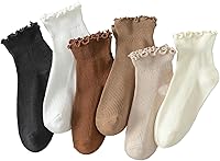 Hstyle 6 Pairs Cute Ruffle Ankle Socks for Women - Soft 78% Cotton Blend, Frilly Turn-Cuff, Size 5-9 All-Season Comfort