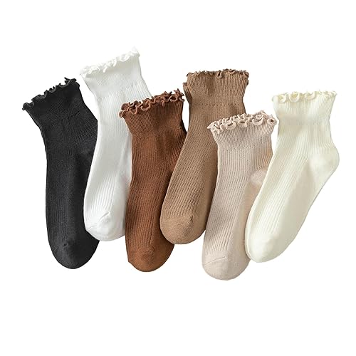 Hstyle 6 Pairs of Ruffle Socks Women, Cute Ruffle Ankle