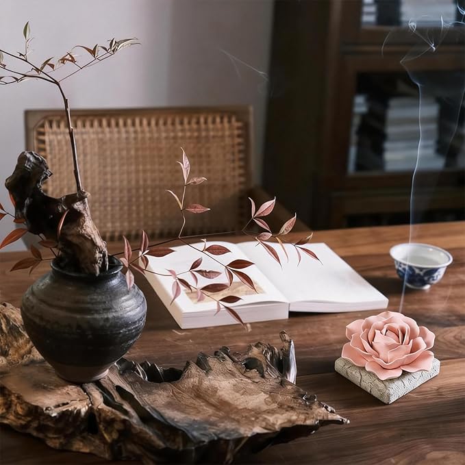 Difusor de aceites esenciales cerámico, base de concreto y flor artesanal miniatura 8