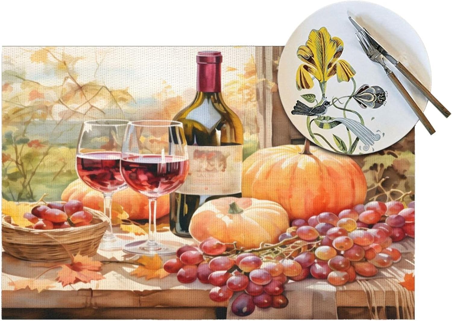 Fruits Wine Placemats PVC Woven Place Mats Grapes Non-Slip Heat Resistant Table Mats for Kitchen Dining Table Home Decor Indoor Outdoor Party 4PCS