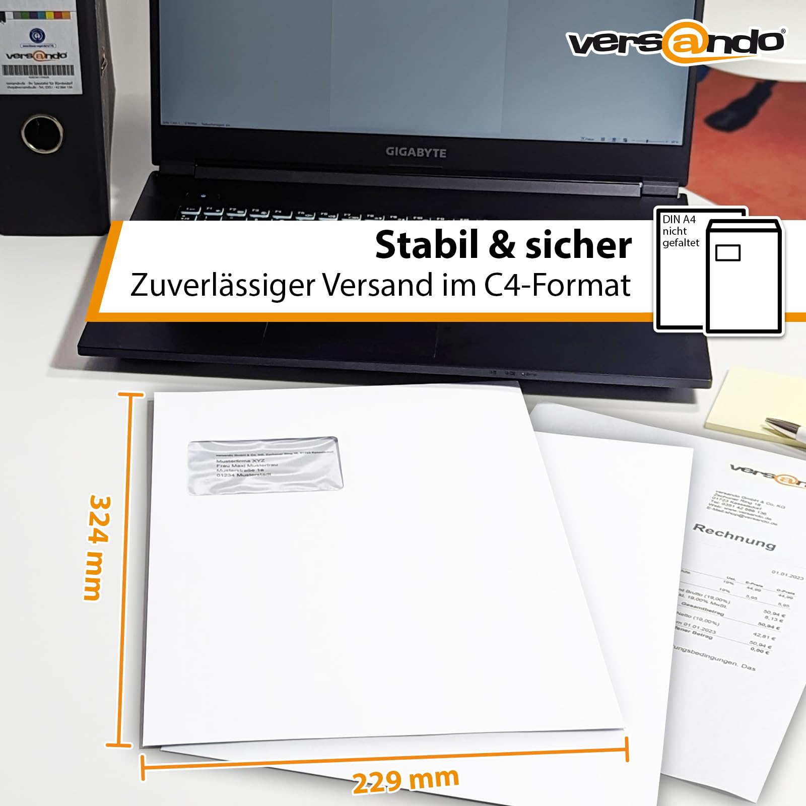 versando 250x Versandtaschen C4 mit Fenster Haftklebend 229 x 324 mm weiß: Briefumschläge für Büro, wichtige Unterlagen, blickdicht, einfach verschließbar (1 Karton)