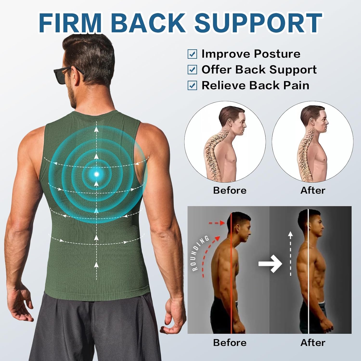 Size M....Mens Sleeveless Compression Shirt Slimming Body Shaper Vest Workout Tank Tops Shapewear Undershirts