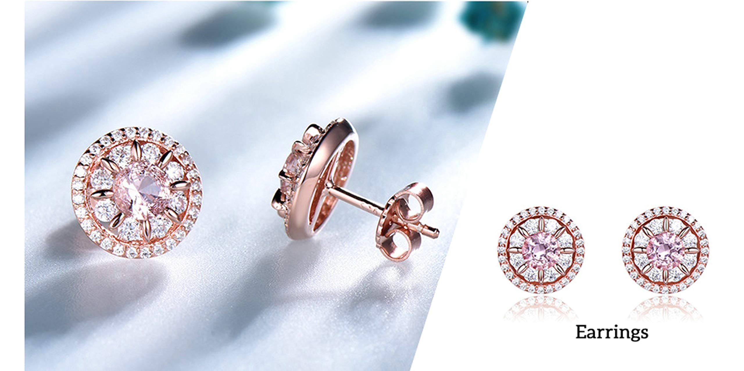 Anello Donna, Collana Argento Donna Fiore in Argento 925 Set Orecchino Collana E Anello per Donna Donna Zirconia Cubica Rosa