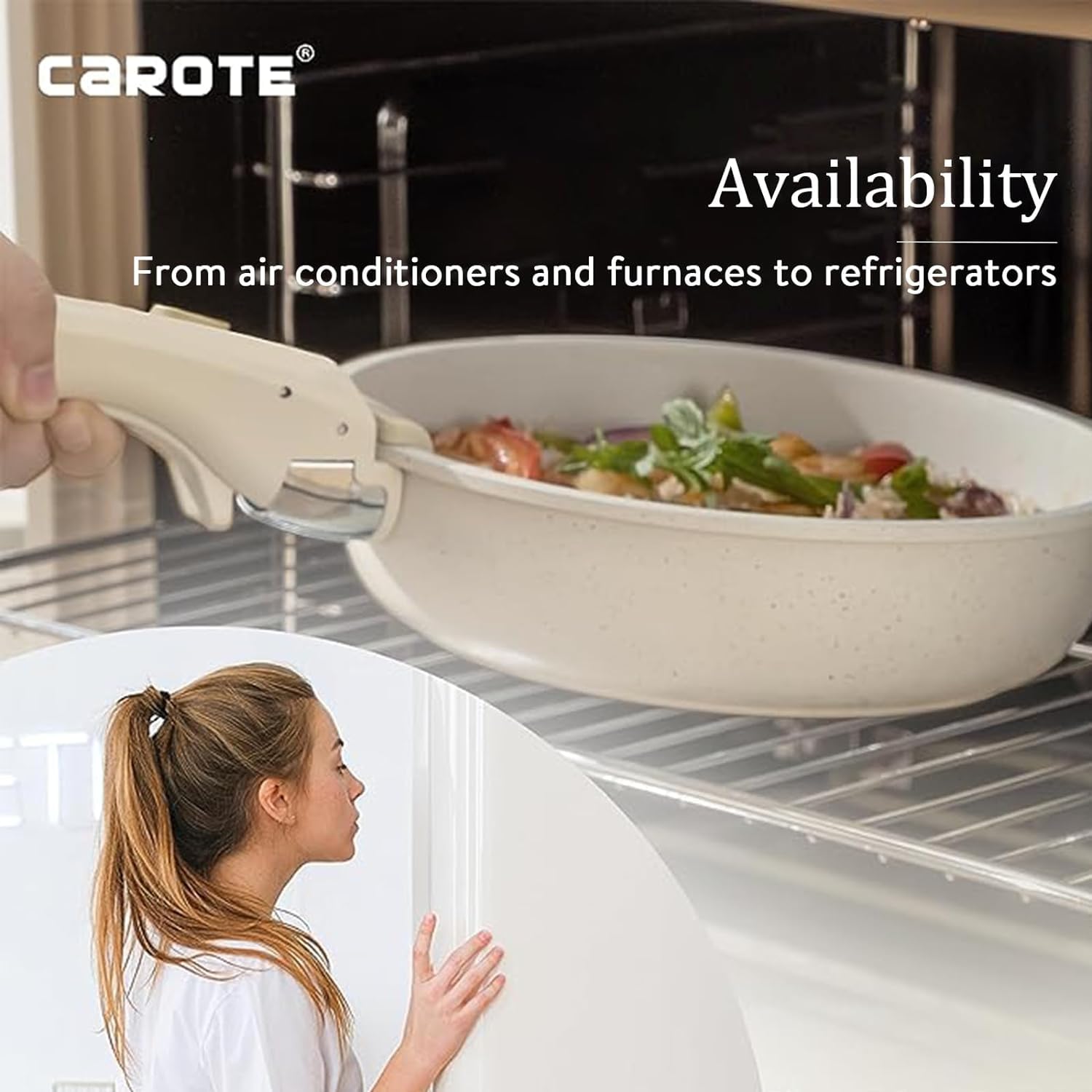 CAROTE Batteria da cucina a induzione, rivestimento antiaderente, padella a induzione 22 cm/26 cm/30 cm, casseruola 18 cm/22 cm, manico rimovibile, adatto al forno, set di poele e casseruola con