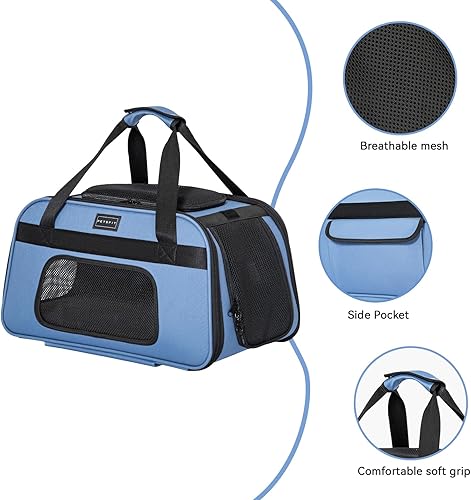 Vista 37 de PETSFIT Transportador de gatos aprobado por aerolíneas con ruedas diseñado para perros pequeños/gatos con cuerda de seguridad ajustable y ruedas