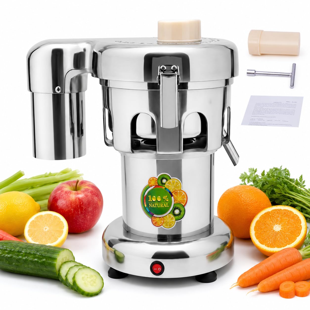 Exprimidor eléctrico para frutas y verduras 370 W | 2800r/min de acero inoxidable frutas y verduras Exprimidor eléctrico con barra de empuje | Juicer separador de jugo de escoria