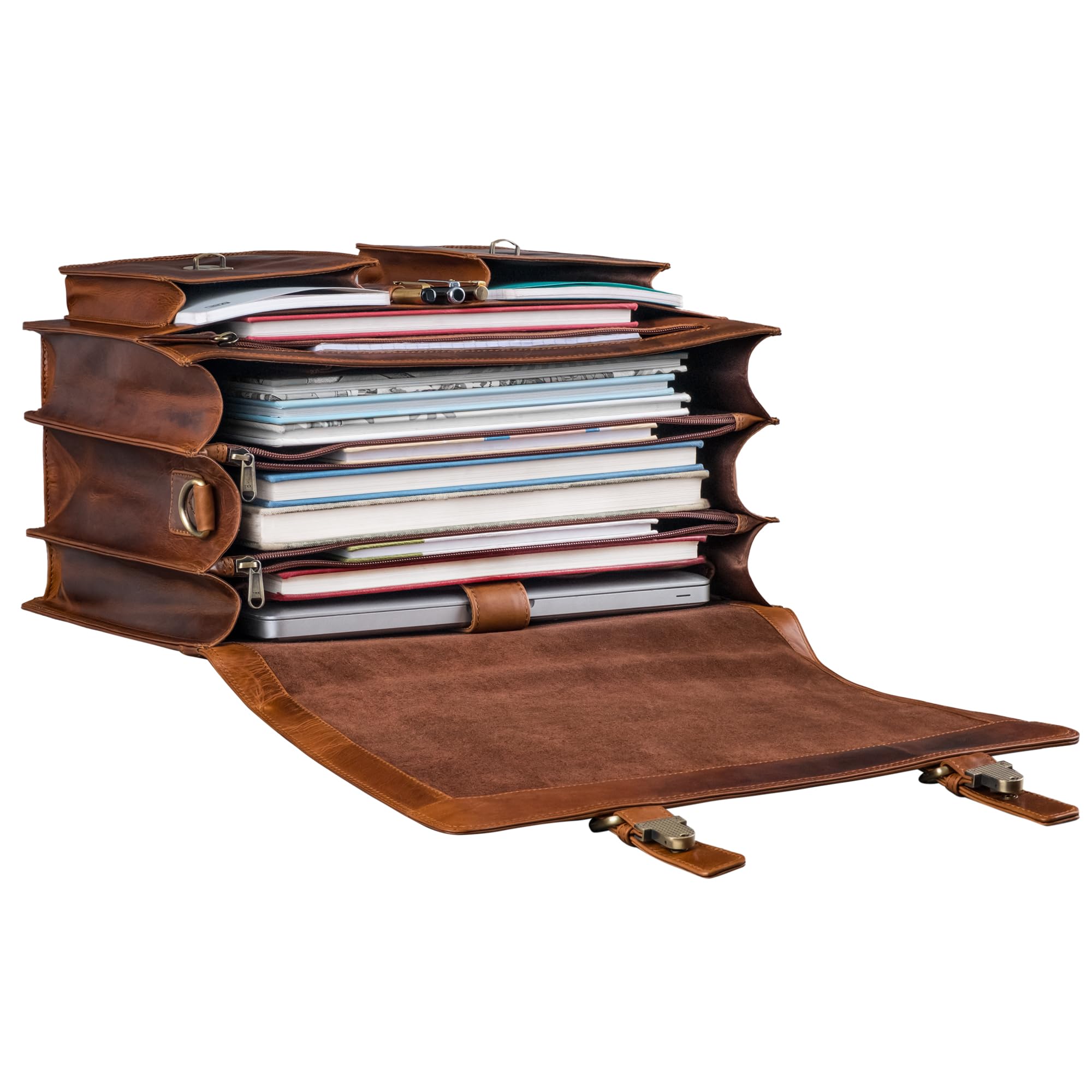 STILORD 'Anton' Echtleder Aktentasche XL - 15.6" Laptopfach - aufsteckbar - Verbesserte Version Farbe:Sesto - Cognac