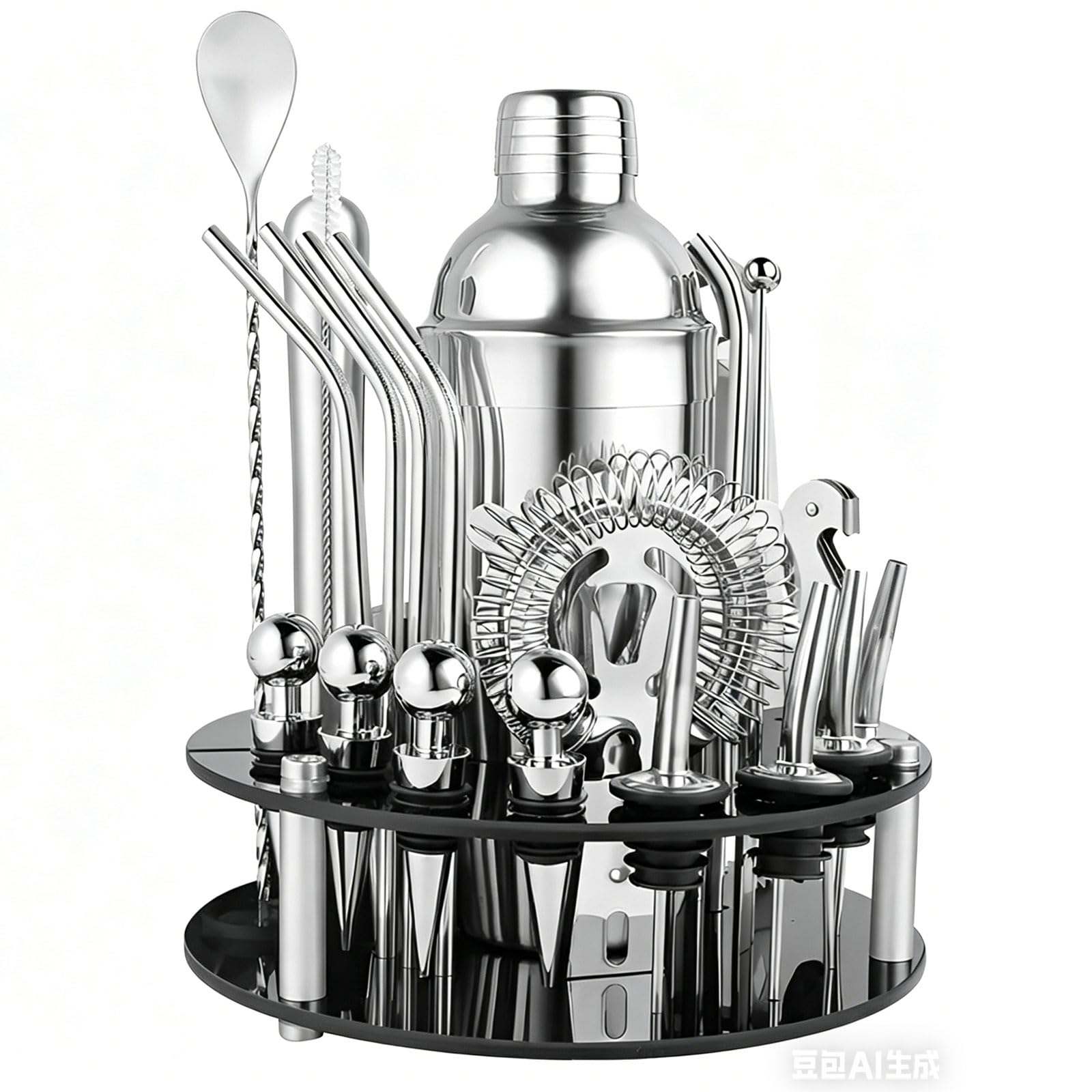 Coctelera de Acero Inoxidable 30 piezas Coctelera para Cócteles Kit Con Soporte acrílico Kit Cocktail de Barman Accesorios Profesional Cóctel Recetas para Mezclar Bebidas,Barra,hogar,Fiestas