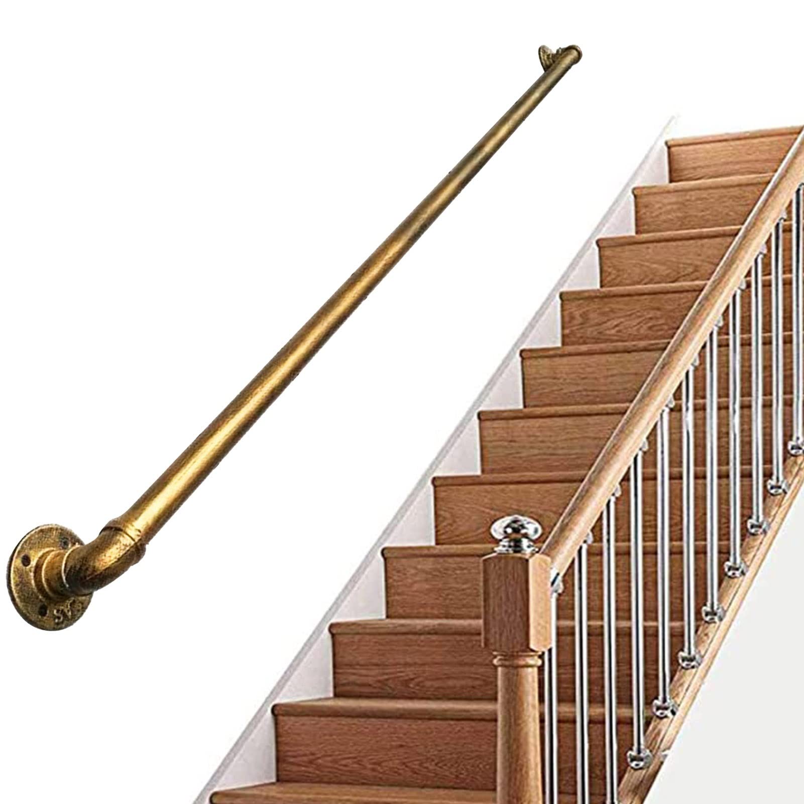 Kit de support de rampe d'escalier en fer forgé bronze avec barre de maintien murale