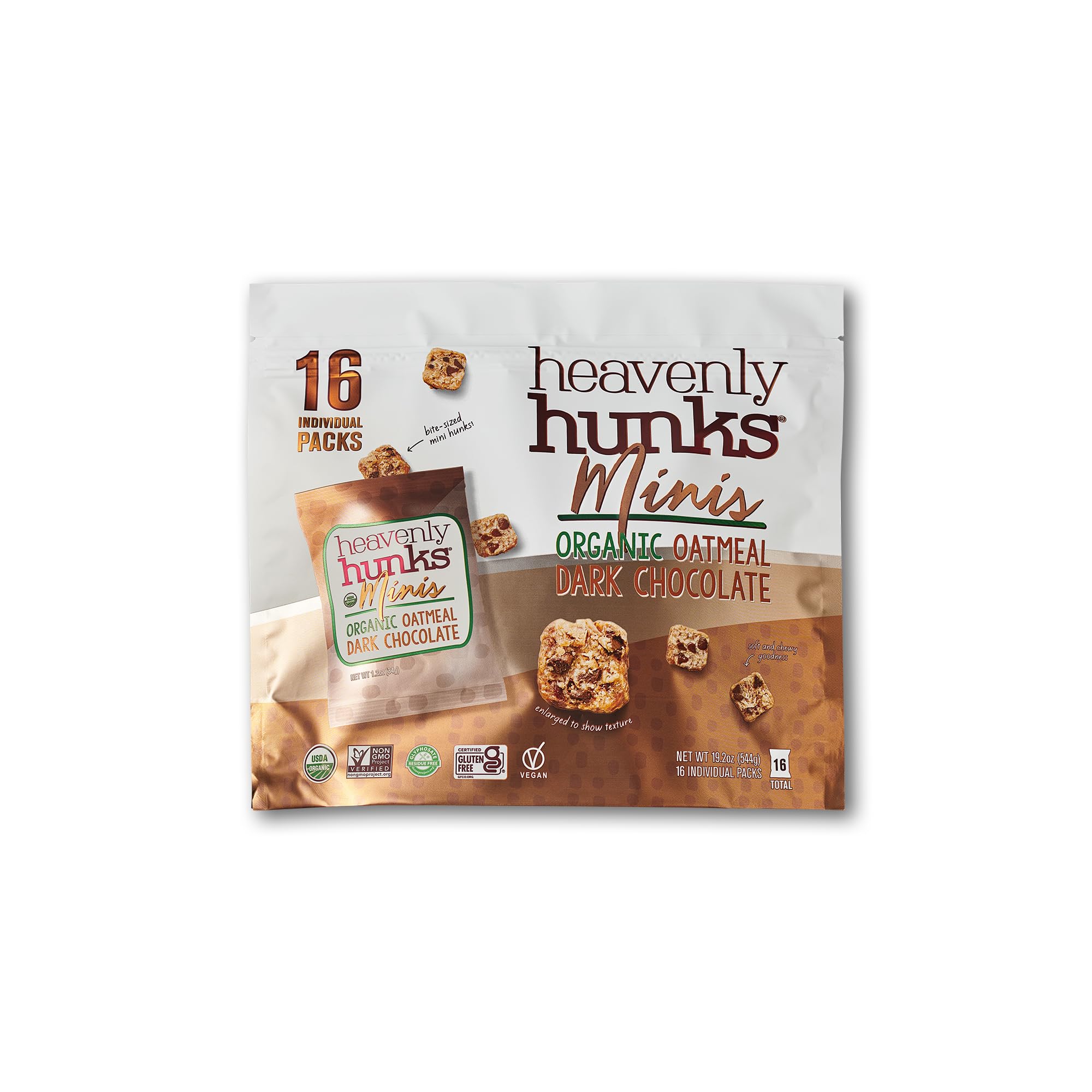 Heavenly Hunks Organic Oatmeal Dark Chocolate Chip Mini's - 1.2oz Bag (16 Pack)