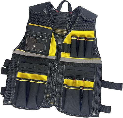 Miniatura 5 de Tool Vest for Men Lightweight Oxford Cloth Tool Pouch Comfortable Neck Opening with Multi Pocket for Electrician Construction