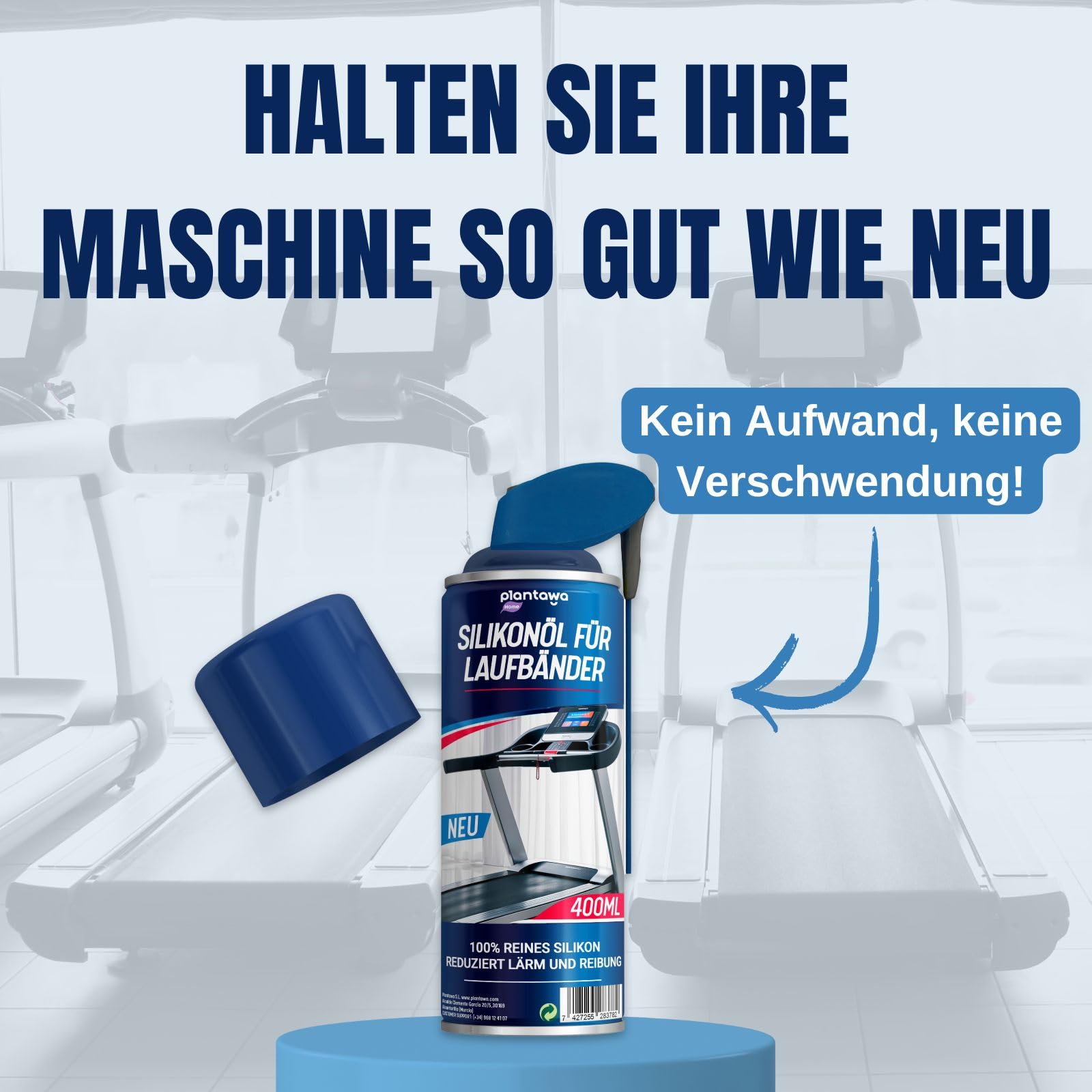Plantawa Spray do bieżni 400 ml | Smar silikonowy bieżni. Idealny do siłowni, bieżni domowej. Precyzyjne zastosowanie. Nadaje się do wszystkich bieżni.