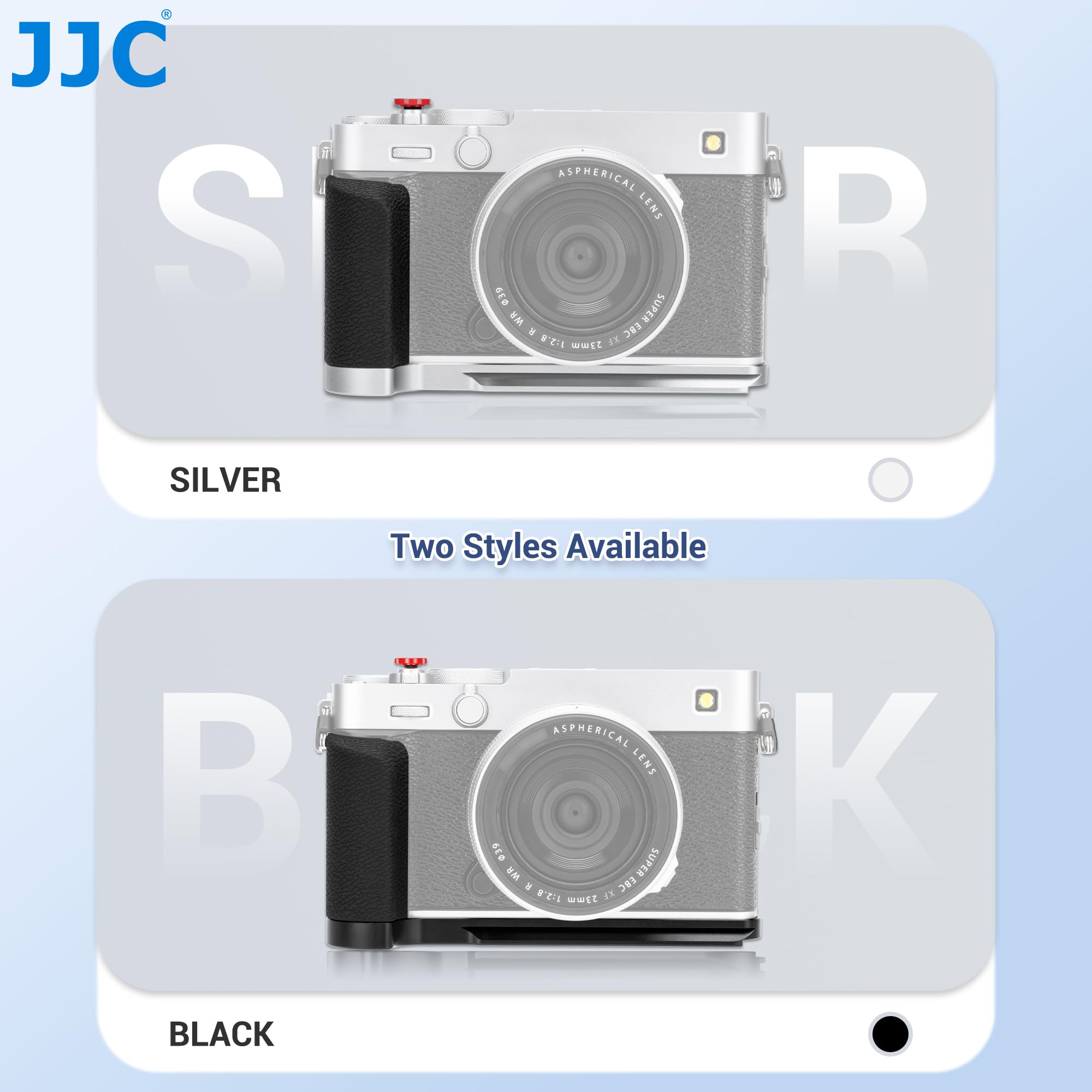 JJC Metalowy uchwyt i przycisk Shutton kompatybilny z Fujifilm X-E5, srebrny