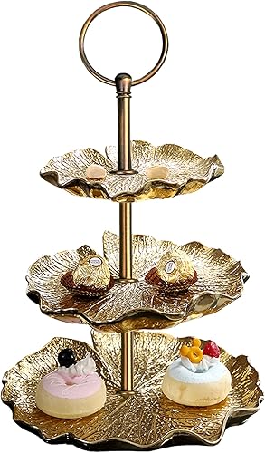 Miniatura 2 de Soporte dorado retro de 3 niveles para cupcakes de 15 pulgadas, soporte redondo de metal para hacer bricolaje para plato de frutas, soporte para