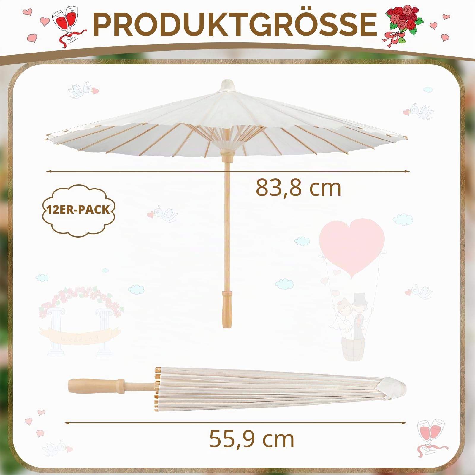 SAYAYA 3/6/12/24/50 Stück 84 cm große weiße Papierschirme Sonnenschirm Dekorativer chinesischer japanischer Sonnenschirm regenfest geöltes Papier DIY Malerei Regenschirme für Hochzeit Brautpartys