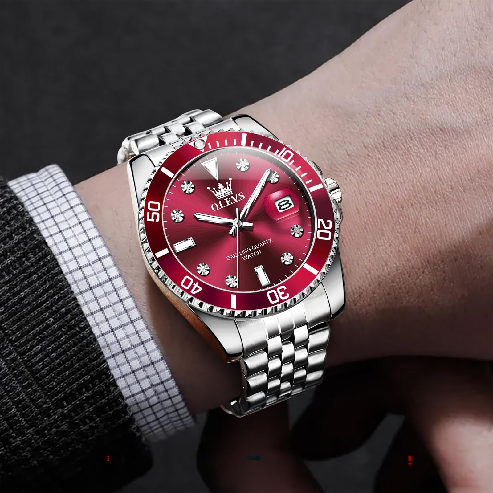 OLEVS Argent pour Hommes, Klassischer Großes Gesicht Montre à Quartz, Acier Inoxydable Facile à Lire Montre de Bracelet de Luxe pour Hommes