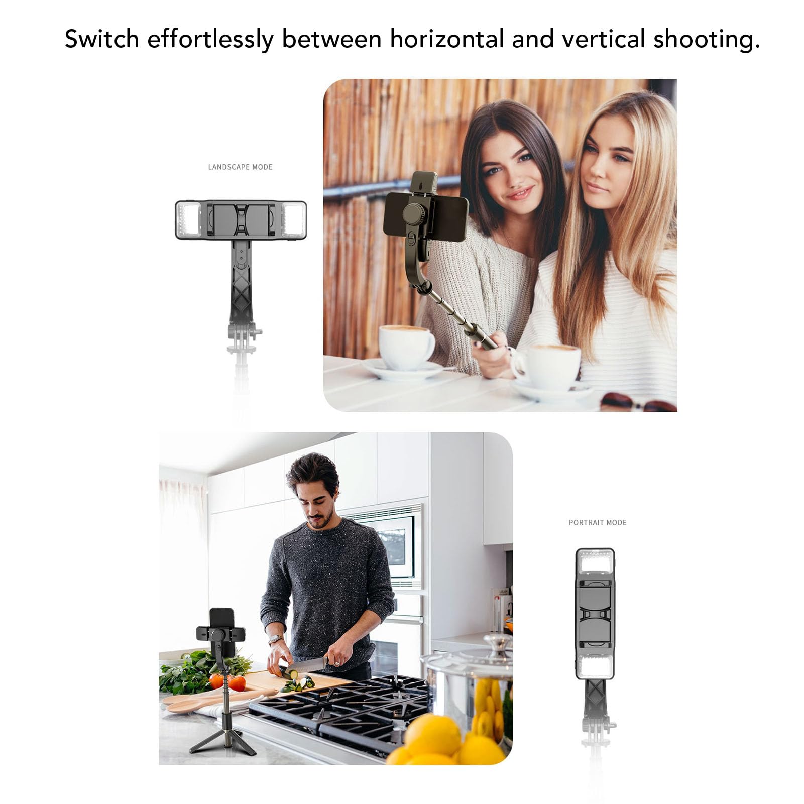 Stabilisateur De Téléphone à Cardan, Stabilisateur De Tête De Bâton De Selfie 360° Pivotant Et Anti-Chocs avec Télécommande Support Portable Pliable pour Téléphone Portable