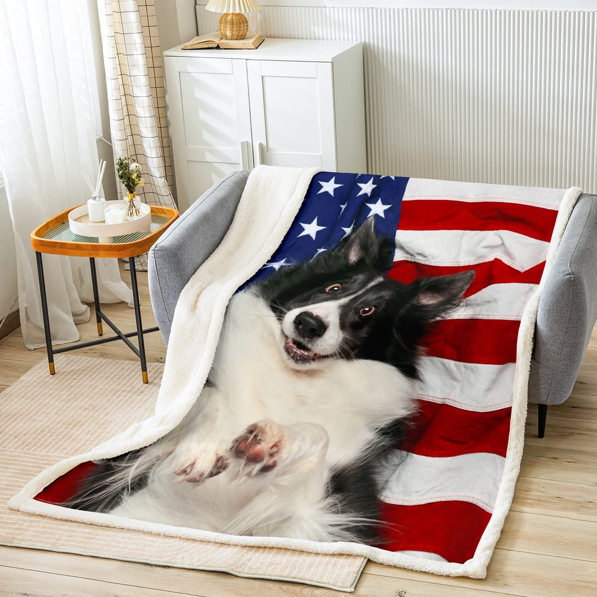 Manta para perro para cama, sofá, niñas, estilo bandera americana, manta de felpa linda 3D, manta de forro polar para cachorros, mascotas, manta para mascotas, tamaño King, 87 x 94 pulgadas