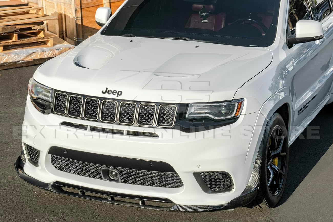 Replacement for 2017-2021Jeep Grand Cherokee SRT & Trackhawk Models | SRT Performance Track Style Carbon Fiber Front Bumper Lip Chin Spoiler with Side Winglets Pair