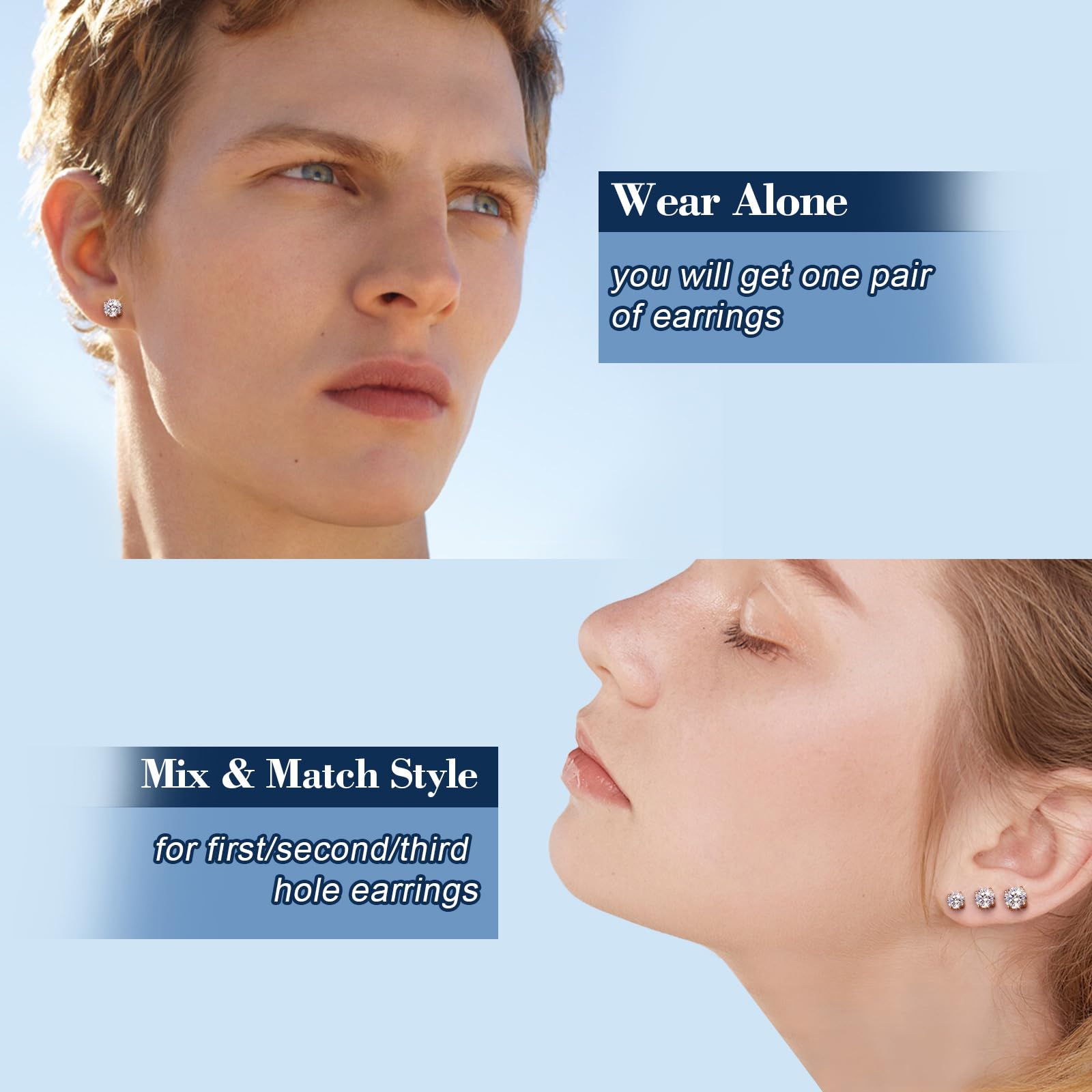 Pendientes de halo de moissanita de 0,2 a 4 quilates (3 a 8 mm), aretes de tuerca de moissanita de oro de 18 quilates sobre plata de ley 925 para mujeres y hombres, color D VVS1 redondo, aretes de