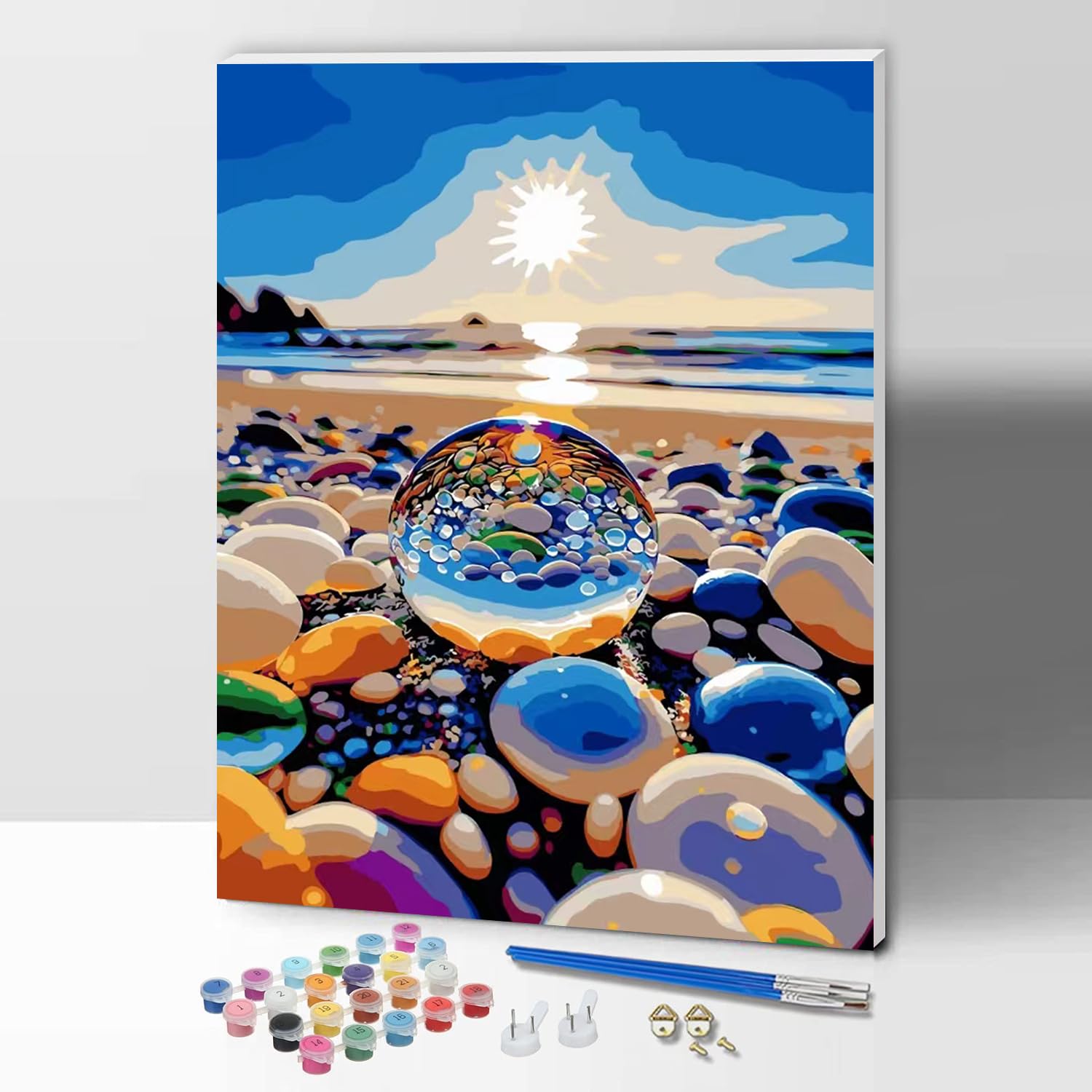 ifymei Pintura por números para adultos con marco, kits de arte de regalo DIY con pincel y pigmento acrílico, 30 x 40 centímetros pintura de dibujo de piedra de siete colores