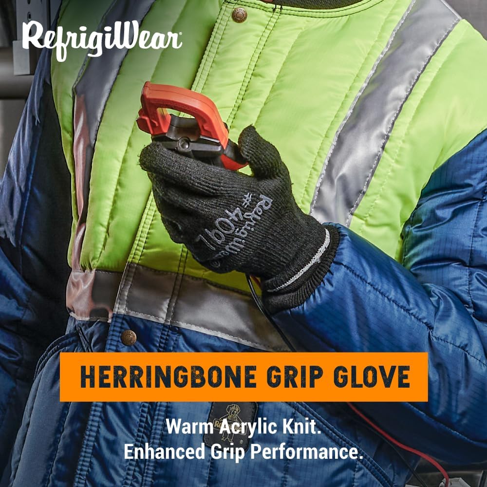 RefrigiWear Herringbone Grip Unisex Gloves Heavyweight Acrylic Knit with PVC Palm Coating for Warmth
