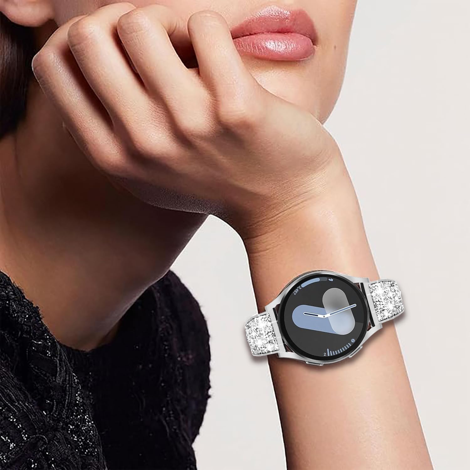 Bands Compatible with Samsung Galaxy Watch 7 / FE / 6/6 Classic / 5/5 Pro / 4/4 Classic / 3 41mm, 20mm Slim Bling Diamond Metal Bracelet for Huawei GT3 42mm / GT2 42mm Women Men, Black - Image 5