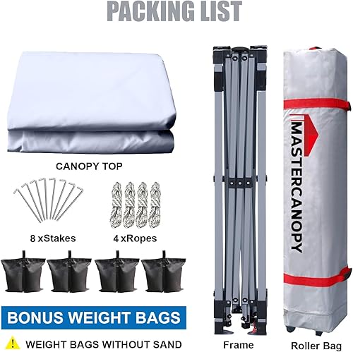 Miniatura 5 de MASTERCANOPY - Toldo plegable que incluye funda de transporte con ruedas, 4 bolsas de arena de contrapeso y 4 estacas