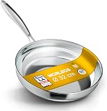 Morleos Poêle en acier inoxydable 18/10 Ø 32cm | 5 couches - 3mm - 1,67 kg | Résistant au four jusqu'à 400°C | Poêle en acier inoxydable pour induction et Lavable au lave-vaisselle - 1