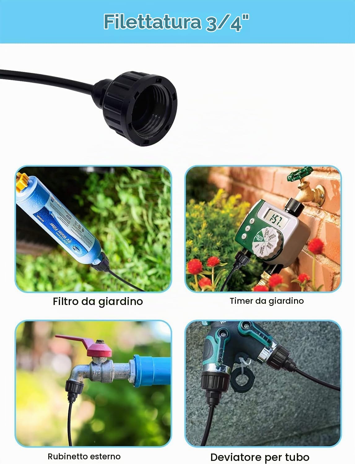 Nebbia spray per esterni, 20 m, sistema di irrigazione a spruzzo con ugelli per nebbia, raffreddamento per serre, giardino, terrazza, serra