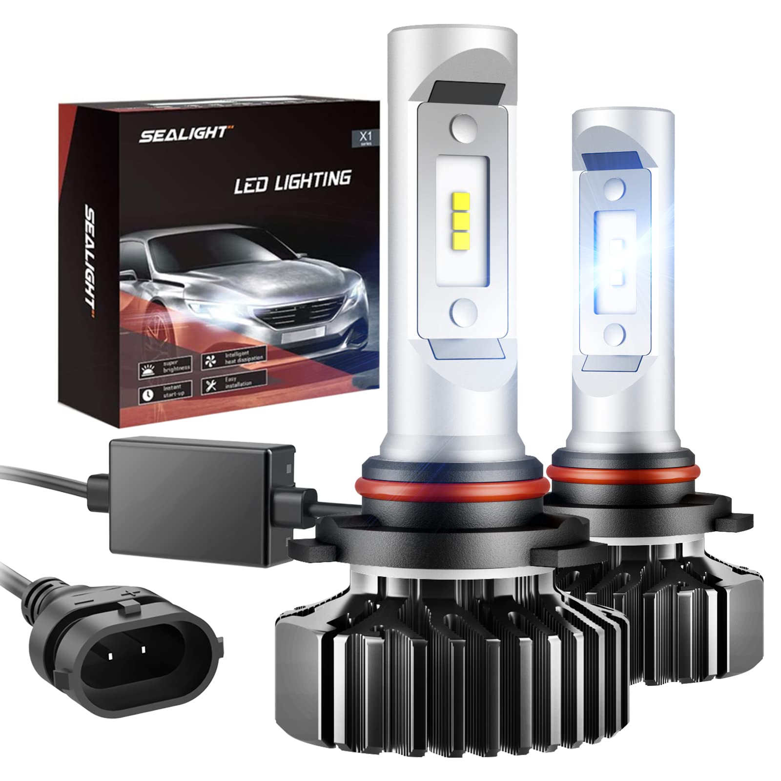 SEALIGHT 9005 LED Bulbs 14000 Lumens, HB3 LED Light with 400% Brightness, Wider Driving Vision, Non-polarity and 6000K Xenon White, Pack of 2