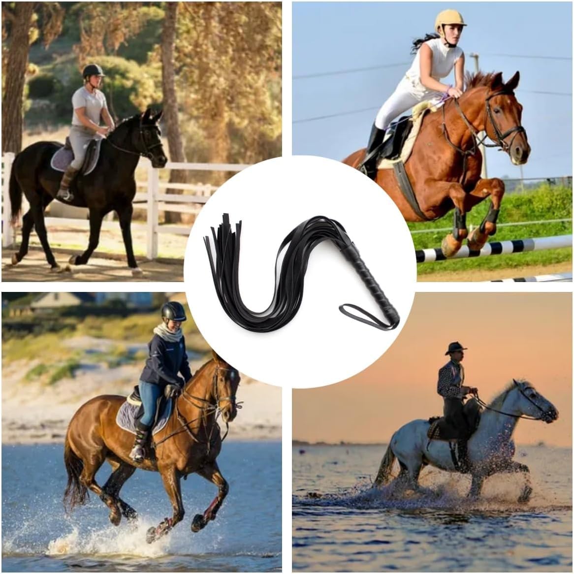 Látigo de Equitación,Látigo Ecuestre Herramienta,Látigo Ecuestre con Mango Suave,Latigo Cuerode Cuero Artificial Suave,Látigo Entrenamiento Montar Caballo,para Diario Deportes Ecuestres Al Aire Libre