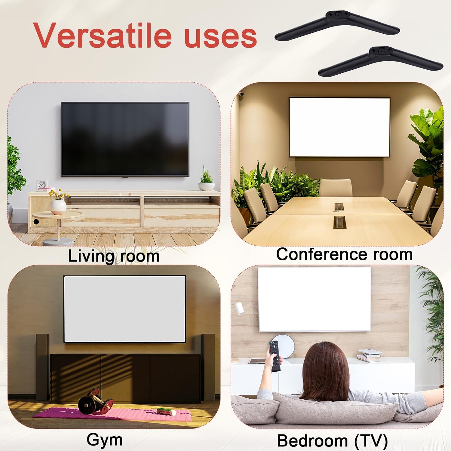 2pcs Universal TV Stand Legs for 32in/81cm, Black TV Mounting Brackets Replacement with Screws Easy Install Tabletop Base Stand