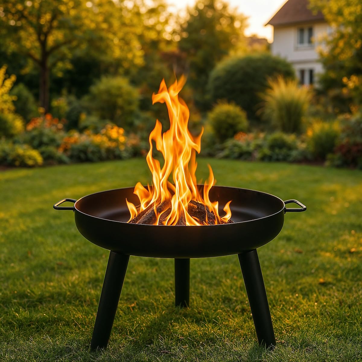 Feuerschale mit austauschbaren Beinen, Feuerstelle aus Stahl, Feuerkorb schwarz mit Ø 57 cm, Feuerschale für Garten und Terrasse