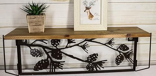 Miniatura 7 de Ebros Gift Bosque rústico occidental bosque, piñas de metal recortado, arte para colgar en la pared, estante flotante de madera flotante de 21