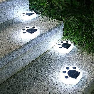 Rvtkak Luzes solares de chão para jardim ao ar livre, patas de gato, 4 lâmpadas LED alimentadas por energia solar, para animais de estimação, luzes decorativas criativas para pátio, quintal, jardim