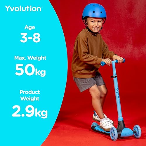 Miniatura 9 de Yvolution Y Glider Air Scooter para niños, scooter de 3 ruedas para niños de 4 niveles de altura ajustable con patines, inclinado para dirigir con