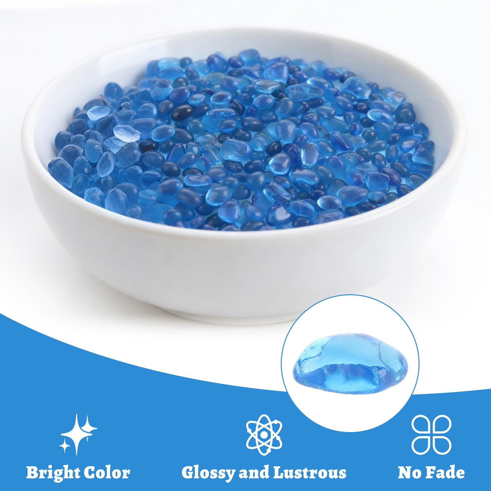 Ghiaia decorativa per acquario, 3 kg, in vetro blu (6-9 mm), sicura per tartarughe, riempitivo per vasi, pietre da giardino, vasi per piante e acquario