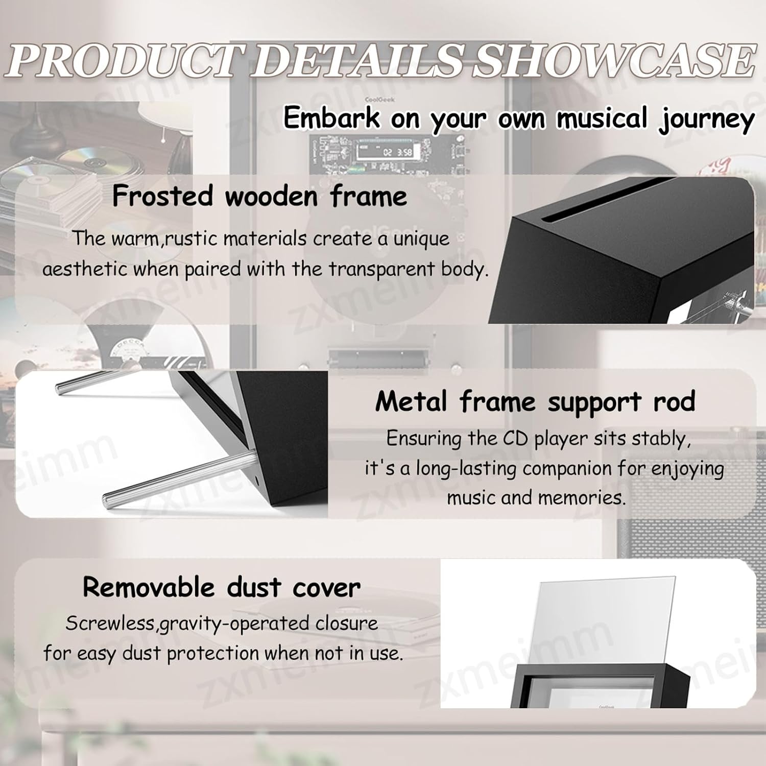 Wall Mountable CD Player, Music Frame CD Player with Remote Control, 5.0 Bluetooth/3.5mm AUX Output, Without Speakers, for Home/Wall Decor Black